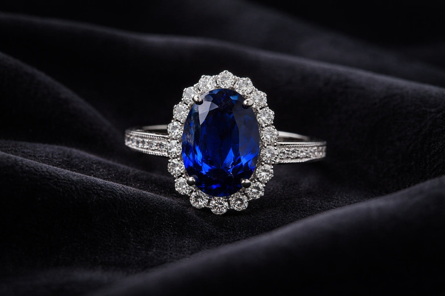 Royal Blue Sapphire Halo Ring